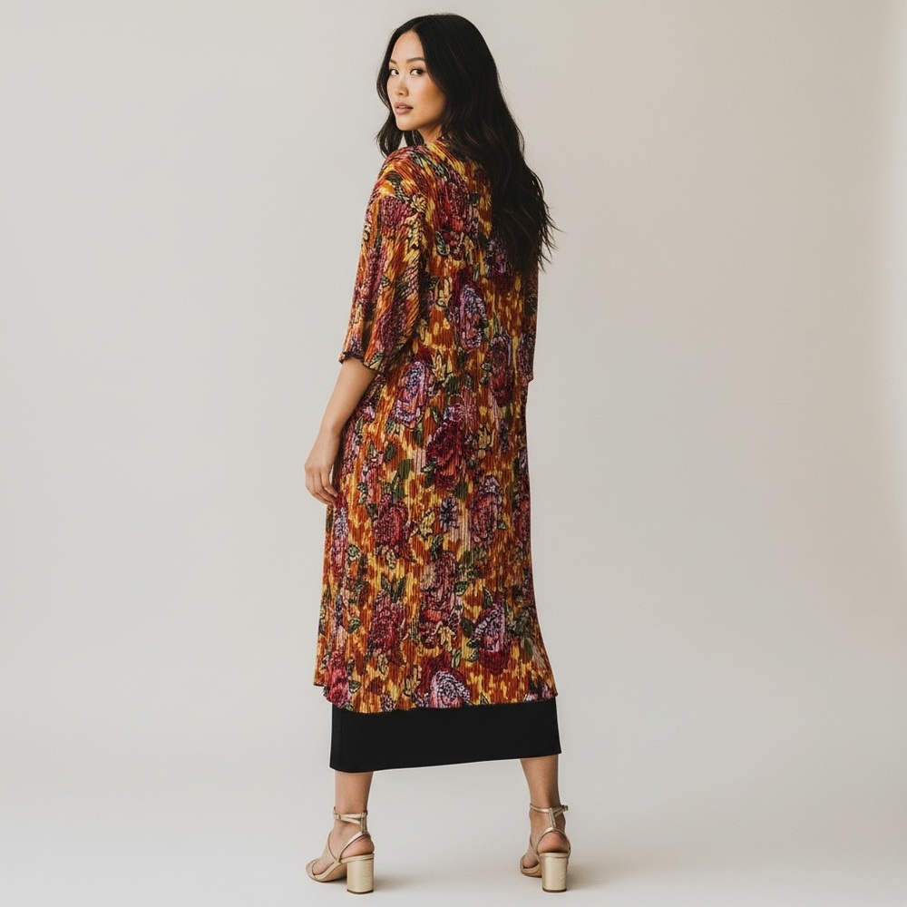 LulaRoe Shirley HTF Rare Bright Multicolor Floral Plisse Kimono cover up Duster